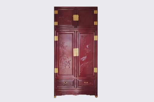 松溪高端中式家居装修深红色纯实木衣柜